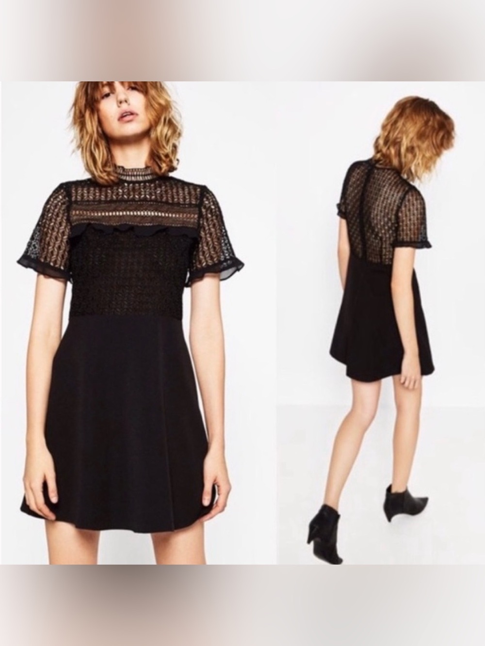 ZARA ZARA Black Lace Mock Neck Mini Dress XS NWOT